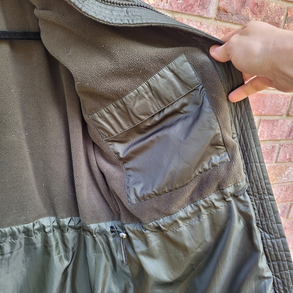 Eddie Bauer Lodge Dark Green Hooded Down Duffle Coat with Faux Fur Trim - Picture 8 of 12